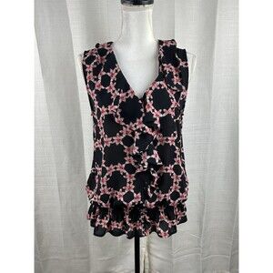 Karl Lagerfeld Paris Babeth Floral Ruffle Peplum Sleeveless Blouse -Size Medium
